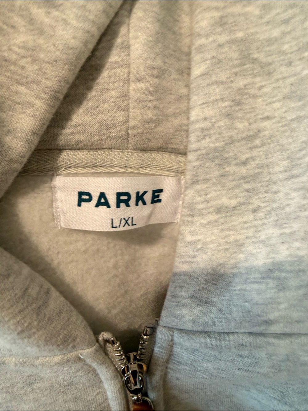 Parke Light Gray Full-Zip Hoodie with Navy Lettering - Picture 2 of 4